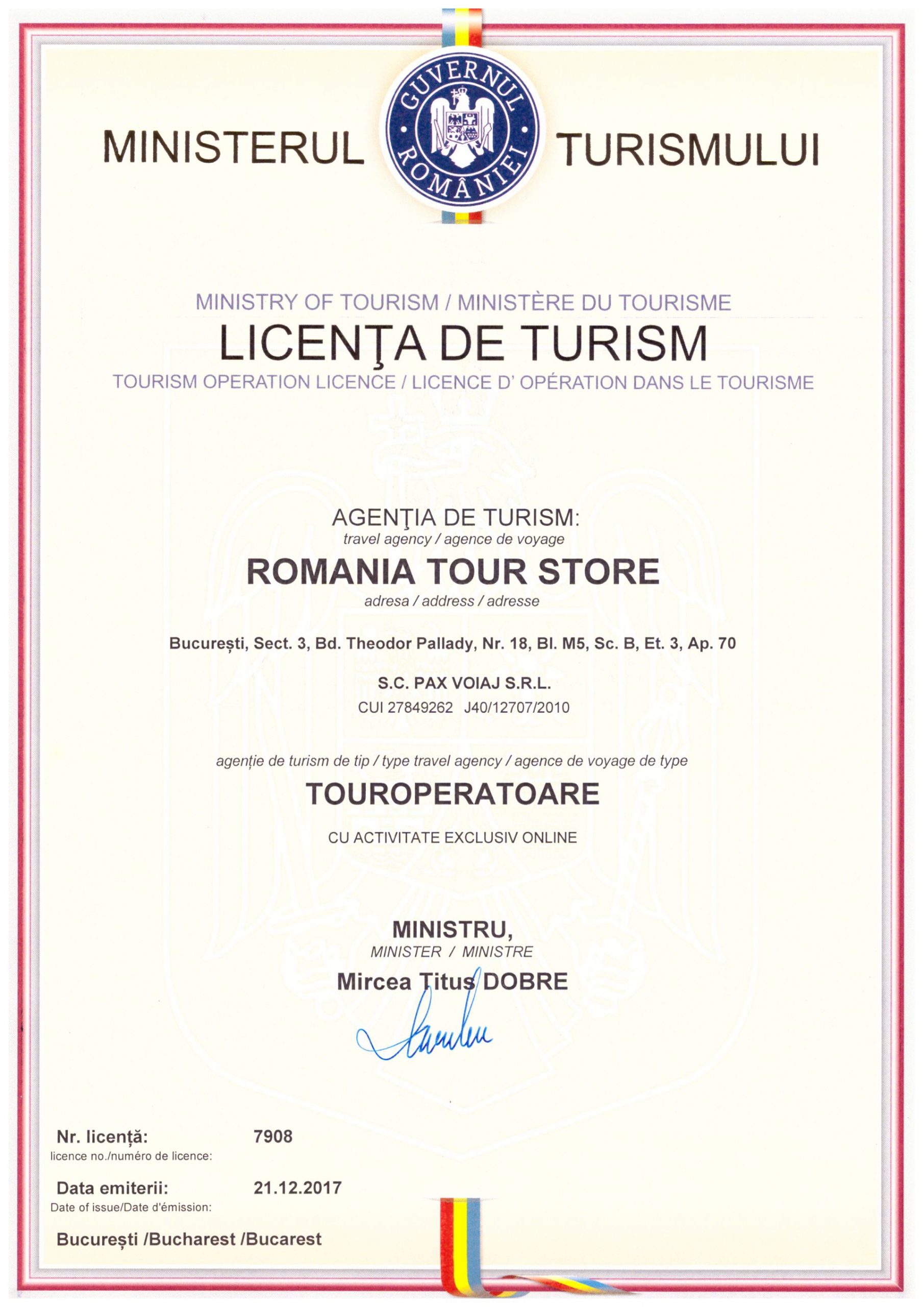 Tourism licence